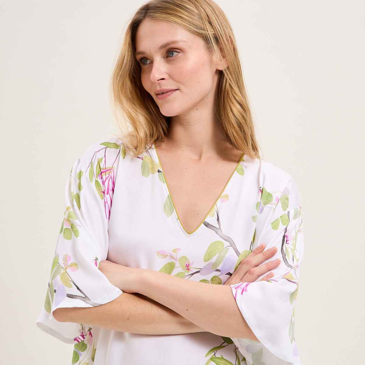 Luciole - Chemise de nuit longue imprimé feuillage - Laurence Tavernier