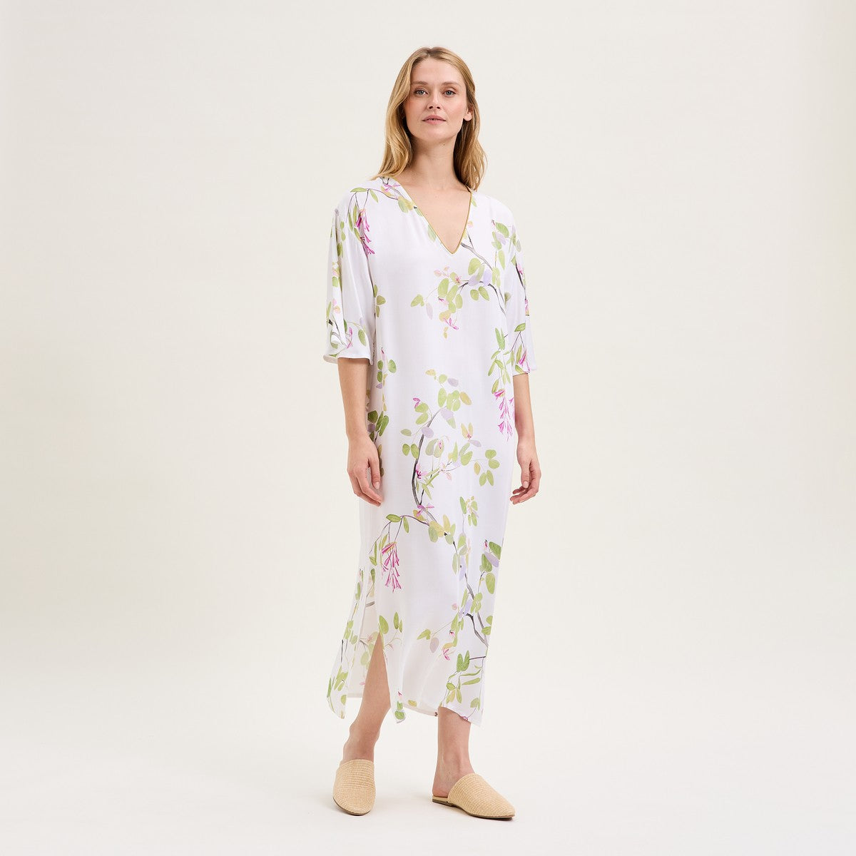 Luciole - Chemise de nuit longue imprimé feuillage - Laurence Tavernier