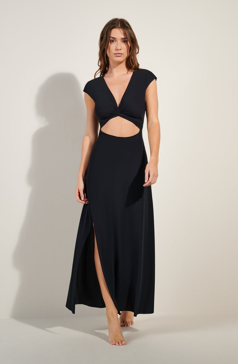 kolil - Robe longue noire découpe cropped - Pain de Sucre