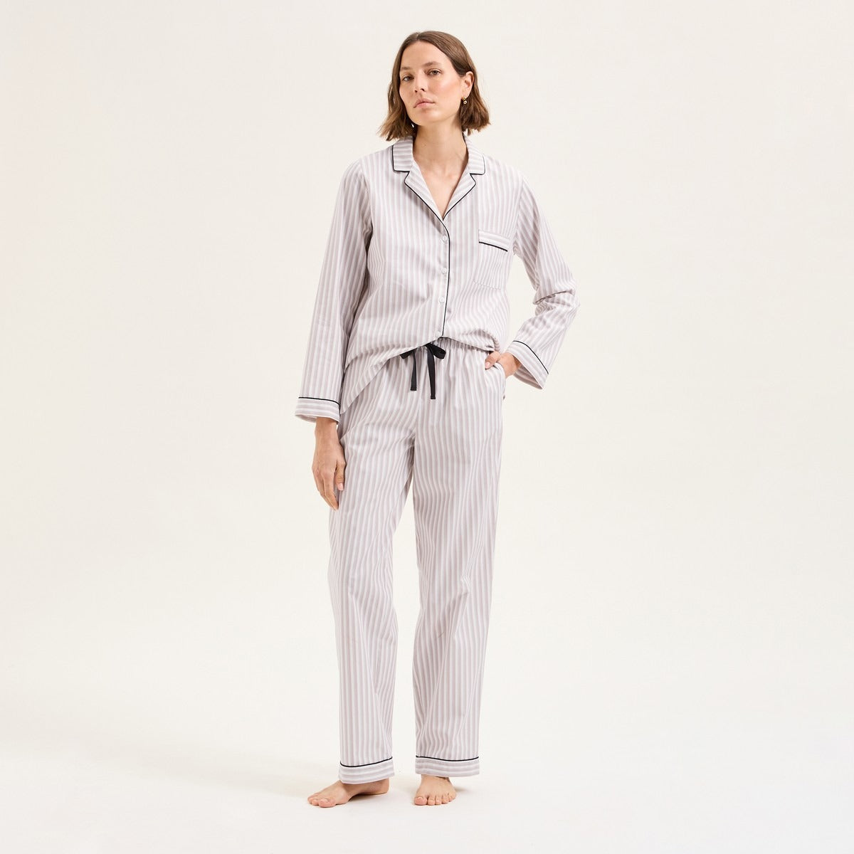 Essentiel rayé - Pyjama manches longue popeline de coton - Laurence Tavernier