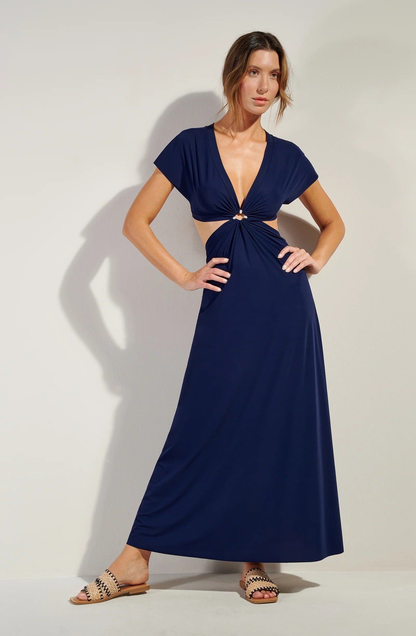 Rislene - Robe longue évasée marine - Pain de Sucre