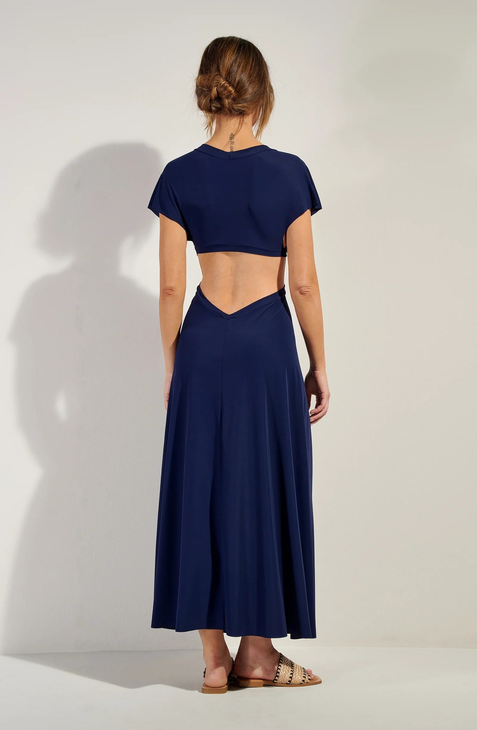 Rislene - Robe longue évasée marine - Pain de Sucre