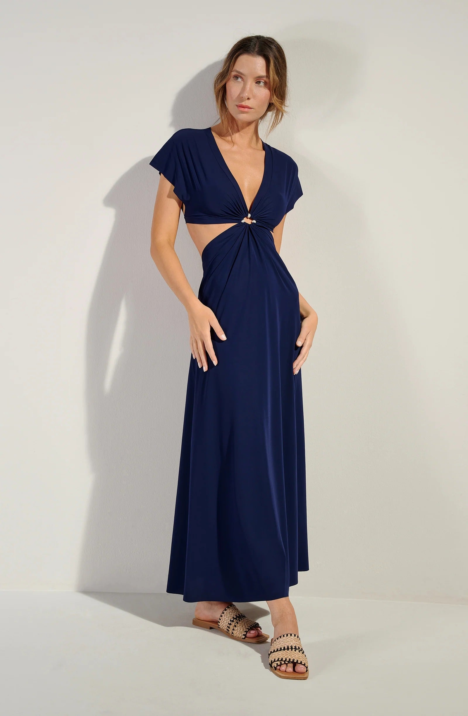 Rislene - Robe longue évasée marine - Pain de Sucre